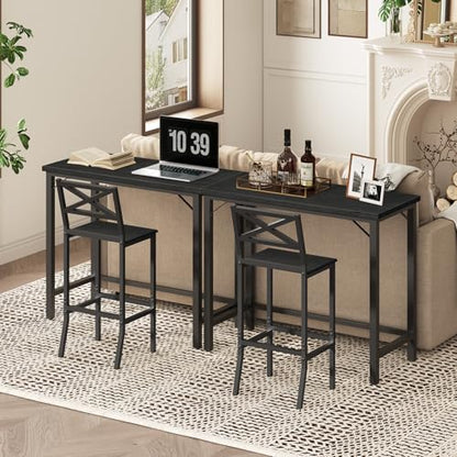 MAHANCRIS Narrow Bar Table, 63-Inch Pub Table for Dining Room, Counter Bar Tables with Sturdy Metal Frame, Connectable Bar Table, Multifunctional Console Table, Black BTBK1601 - color: Black