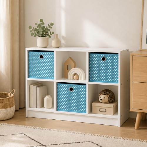 6-Cube Bookshelf with Storage Bins, Cube Bookcase, Book Shelf with Storage Bins, 11.9 x 31.6 x 23.6, for Living Room, Home Office, Light Blue - color: White/Light Blue, size: 6 Cube