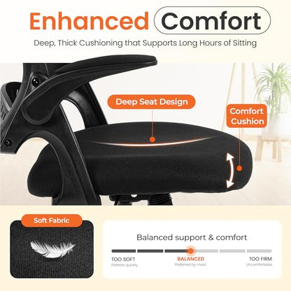 NEO CHAIR Office Chair Gaming Desk Computer Mesh Ergonomic Chair with Flip-up Arms Comfy Lumbar Support Adjustable Height Rolling Wheels Chair for Home Office (All Black) - color: All Black