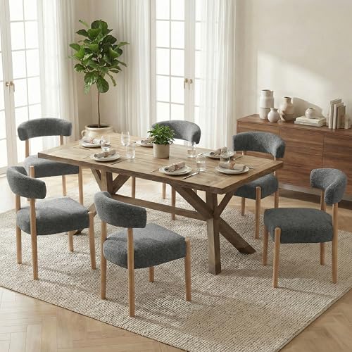 VKNOW Wooden Dining Chairs Set of 4 with Rubberwood Legs, Curved Backrest | Modern Upholstered Dining Chairs with Thickened Cushion, Soft Chenille Fabric, for Dining Room/Kitchen, Black - color: Black, size: Set of 4