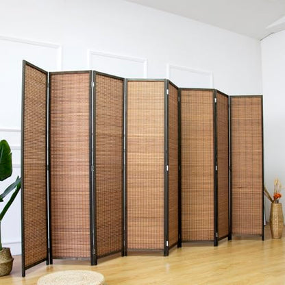 8 Panel Bamboo Room Divider - Natural Brown 5.6 ft Tall Folding Privacy Screen, Freestanding Partition Wall for Room Separation (67" H x 122.8" W) - color: Brown, size: 8 Panel