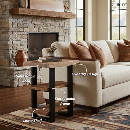 Alaterre Alpine Live Edge Solid Wood 2-Shelf End Table, Natural (AWAA0220) - size: 20"W 3-Tier