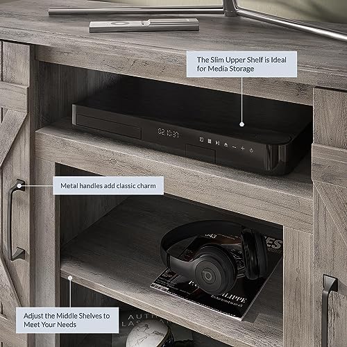 BELLEZE 47 Inch TV Stand & Media Entertainment Center TV Cabinet with Storage for TVs up to 50 Inch Console Table with Open Storage Shelves & Cabinets, Gray Wash - color: Gray Wash, style: 47"