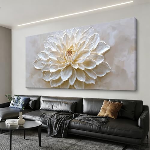 Modern Wall Art Prints Cream White Lotus Bloom Canvas Wall Art Decor For Living Room Artwork For Walls White Flower Wall Decor Pictures For Bedroom Apartment Aesthetic Home Wall Decor 24 X 48 Inch - color: LAI-13B, size: 48"L x 24"W