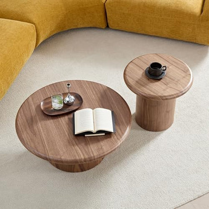 Round Nesting Coffee Table Set of 2, Modern 2-Piece Circle Wooden Center Table with Base, Accent Tea Table for Living Room Apartment, Easy Assembly, 31.5" & 20.87" (Walnut) - color: 31.5" & 20.87",walnut