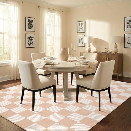 GarveeHome Checkered Blush Beige 8x10 Washable Rug Low-Pile Bedroom Nursery | Non-Slip Blush Beige Soft Stain Resistant Rug for Bedroom Bathroom Living Room Geometric Modern Rug TPE Backing - color: Blush Beige, size: 8' x 10' (Rectangular)