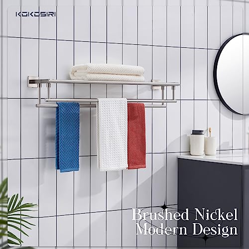 KOKOSIRI Towel Shelf with Double Towel Bars 32 Inches Bathroom Towel Rack Bath Towel Holder Wall Mounted Stainless Steel, Brushed Nickel, B6005BR-L32 - color: Brushed Steel, size: 32 Inch