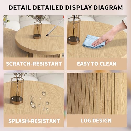 Mxtxmy Round Nesting Coffee Table Set of 2,Coffee Tables for Living Room | Round Coffee Table with Wood Finish,Stackable Coffee Table Set,Rustic Sofa Side Table,Living Room Bedroom Coffee Table - color: Small Size