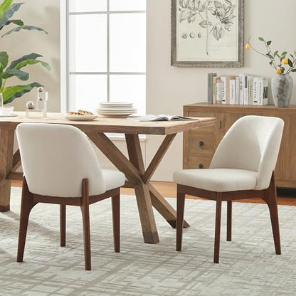 VKNOW Upholstered Wooden Dining Chairs Set of 2 with Modern Fabric, Beige | Modern Dining Room Chairs with Wood Legs, Kitchen Chairs for Restaurant, Living Room, No Wobble - color: Beige-brown Leg, size: 2 PCS