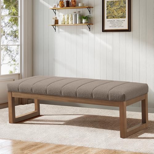 Zihanhome 52.7" Bedroom Bench for End of Bed, Modern Upholstered Teddy Fabric Entryway Bench & Dining Bench, Footrest Stool Bench with Solid Wood Frame for Bedroom, Living Room (Dark Brown) - color: Dark Brown
