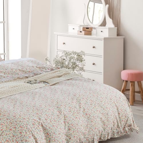 DAUAOTO Full Size Ruffle Duvet Cover Set, 100% Cotton, Kids Teen Girls Duvet Cover 82"X86" + 2 Shams, Ditsy Floral Pattern Pink - color: Pattern 10#, size: 82"x86" Full Cover + 2 Shams