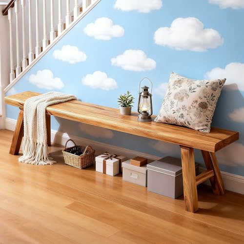 Reclaimed Elm Rustic Entry Way Benches Seat-Farmhouse Indoor Solid Wooden Noodle Bench,Maximum Load 880IB,Handcraft for Entryway Bedroom/Living Room/Dining Room - size: 39.3*10.2*17.7in