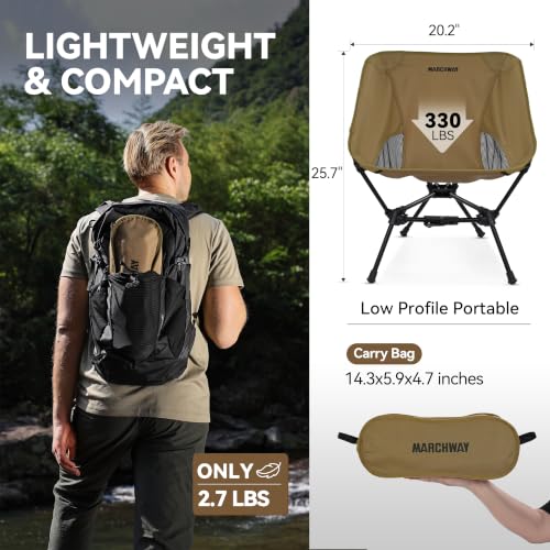 MARCHWAY Lightweight Folding Camping Chair with Spring Lock, Stable Compact Portable for Outdoor Camp, Travel, Beach, Picnic, Festival, Hiking, Backpacking (Lowback Khaki) - color: Lowback Khaki