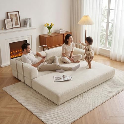 79" Boneless Couch,4-in-1 Futon Sofa Bed Modular Loveseat Sleeper Folding Compressed Couch with Pillows,No Assembly Required Convertible Sofa Bed for Living Room Bedroom Guest Room,Beige - color: Beige, size: 79” Sofa