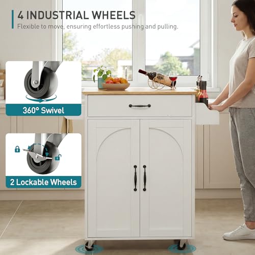 Kitchen Island Cart, Small Kitchen Island with Storage Cabinet and Drawer, Rolling Kitchen Cart on Wheels with Spice Rack and Towel Rack, for Kitchen, Dining Room, White and Natural - color: White + Natural