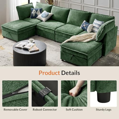 HULALA HOME Seat Cushion Cover for Sectional Sofa Couch, Green（Cushion is not Included） - color: Green, size: Seat Cushion Cover