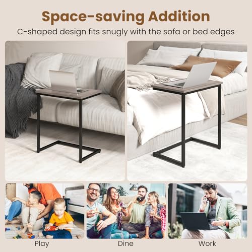 GOFLAME Nesting Coffee Tables Set of 3, Rectangular Nesting Center Table with Wood Grain Top & Metal Frame, Modern C-Shaped Nested Side Table Set for Living Room, Bedroom, Black & Oak - color: Black & Oak