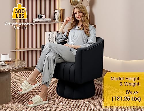 Dewhut Swivel Accent Chair, Barrel Accent Chair, Velvet, Black | Velvet Upholstered Round Arm Chair with 360° Swivel Base, Mid Century Modern Living Room Chair, Easy Setup - color: Black