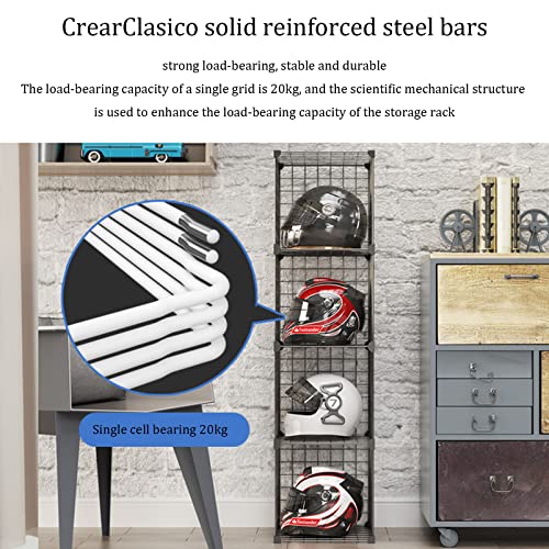 Solid Motorcycle Helmet Rack Stand Hat Display Case, Floor-Standing Cube Closet Organizers and Storage, Retail Hard hat Baseball Hats Display Stand,Stackable Modular Shelves Wire Metal Grids Bookshelf