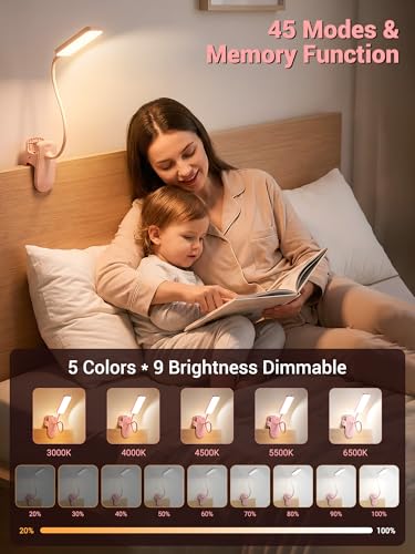 Pink Desk Lamp Cute Clip on Lamp,45 Modes Dimmable+450 Lumen Clip on Light | 4000mAh Battery Rechargeable Book Light for Reading in Bed,Cordless Small Pink Lamp for Girls Room/Kids Bedroom/Bedside/Dorm - color: Pink