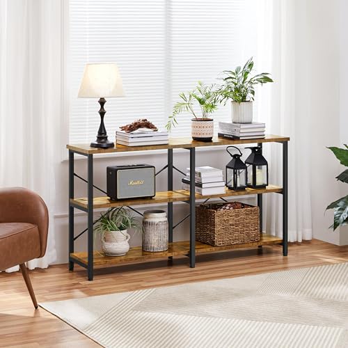 Yaheetech 55" Console Table with 3 Tier Storage Shelves, Rustic Brown | Entryway Table, Sofa Tables Narrow Long for Living Room, Hallway, Sturdy Metal Frame, Behind Couch, Easy Assembly, Industrial