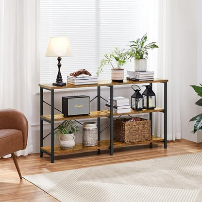 Yaheetech 55" Console Table with 3 Tier Storage Shelves, Rustic Brown | Entryway Table, Sofa Tables Narrow Long for Living Room, Hallway, Sturdy Metal Frame, Behind Couch, Easy Assembly, Industrial
