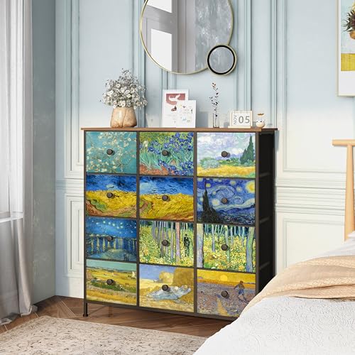 EXOTICA Dresser for Bedroom with 12 Drawers Tall Dresser & Chest of Drawers Fabric Dressers Storage Tower for Living Room Closet Hallway with Wooden Top and Metal Frame - size: 39.1"D x 11.8"W x 39.4"H (12 Drawers)