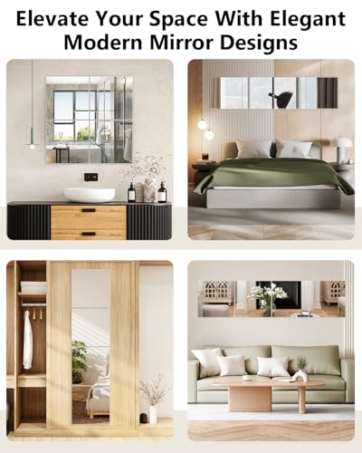 Full Length Wall Mirror Tiles, 12'' x 14'' x 4PCS, Acrylic Unbreakable Full Body Mirror for Bedroom Squares Shatterproof Mirror Sheets Wall Mounted for Home Gym Door - size: 12x14Inchx4Pack