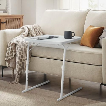 Athena Collection Adjustable TV Tray Table, White | Small Folding Table, 6 Adjustable Height & 3 Level Tilting Tabletop Laptop Desk for Living Room Small Space on Couch Sofa Bed - color: White