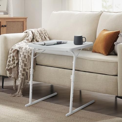 Athena Collection Adjustable TV Tray Table, White | Small Folding Table, 6 Adjustable Height & 3 Level Tilting Tabletop Laptop Desk for Living Room Small Space on Couch Sofa Bed - color: White