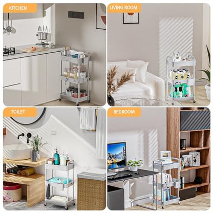 3 Tier Rolling Utility Cart with Drawer,REBECAT Utility Cart Made of Multifunctional Storage Organizer Tool for Kitchen,Bathroom,Living Room,Office(Gray) - color: Gery