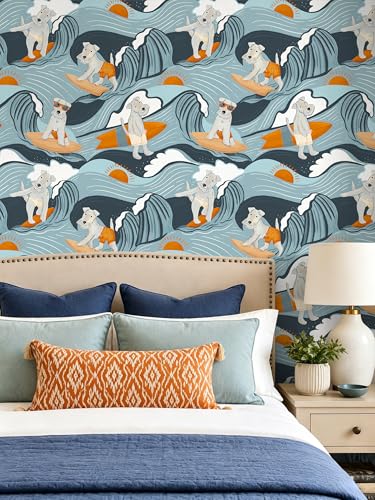 Floralplus Peel and Stick Wallpaper Dog Renter Friendly Wallpaper | Removable, Textured, Waterproof, Stick On Contact Paper, Funny Puppy Blue Wallpaper for Bathroom Nursery, 17.5 x 118 in - color: Blue