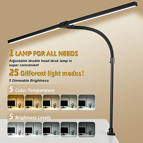 LED Desk Lamp with Clamp, 18W Dimmable Light, No Remote | 18W Dimmable Eye-Caring Clamp Light with Anti-Glare Cover and Flexible Gooseneck for Office, Dorm, Home and Study - color: Black-23.6in