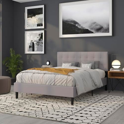 Quilted Tufted Queen Size Headboard in Light Gray Fabric - color: Light Gray, size: Queen
