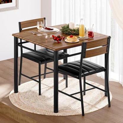 IRONCK Dining Table Set for 2, Walnut | Small Kitchen Table with Upholstered Chairs, Compact Dining Set for Small Spaces, Kitchen & Dining Room - color: Walnut