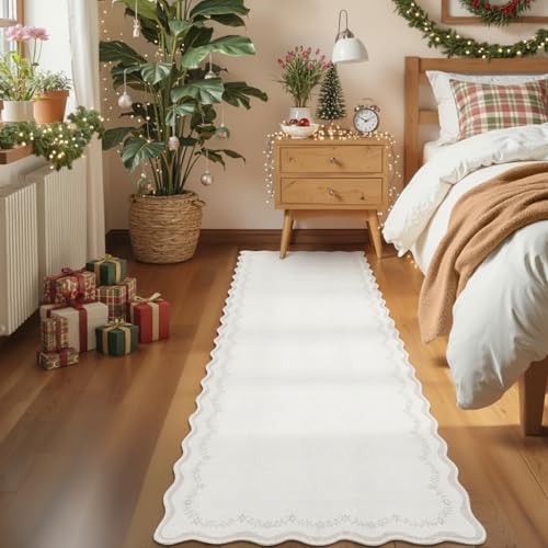 GarveeHome 2x6 Scalloped Washable Runner Rug Non Slip Hallway Kitchen Rug | Soft Beige Runner Entryway Rug Farmhouse Thin Laundry Mat Stain Resistant Carpet for Bedroom Bathroom Beside Rug - color: Beige, size: 2' x 6' (Rectangular)