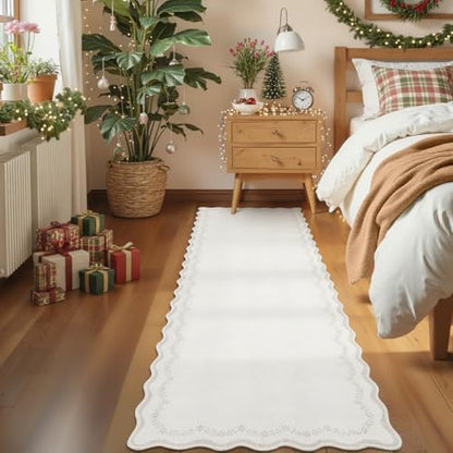 GarveeHome 2x6 Scalloped Washable Runner Rug Non Slip Hallway Kitchen Rug | Soft Beige Runner Entryway Rug Farmhouse Thin Laundry Mat Stain Resistant Carpet for Bedroom Bathroom Beside Rug - color: Beige, size: 2' x 6' (Rectangular)
