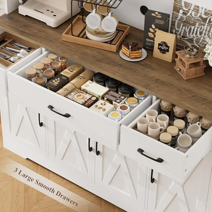 HOSTACK 71" Tall Kitchen Pantry Storage Cabinet, 55" W Kitchen Hutch, White | Large Pantry Cabinet with Charging Station / Countertop / 3 Drawers, Farmhouse Hutch Cabinet with Storage for Dining Room - color: White