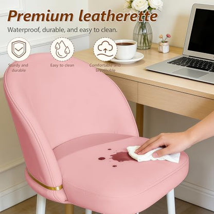 JPBSTO Swivel Vanity Chair No Wheels, Armless Desk Chair with Metal Legs, Accent Dining Chair with Ergonomic Backrest for Bedroom, Office, Dining Room, Pink - color: Pink, size: Set of 1