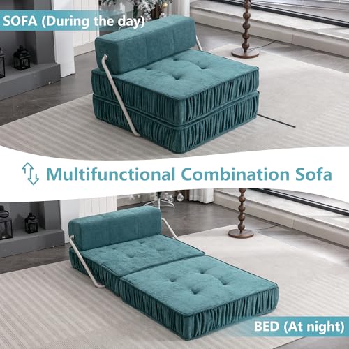 GDFStudio Folding Sofa Bed Convertible Floor Couch Futon Sleeper Chair with Removable Back Cushion Modular Lounge Mattress for Living Room Guest Room Home Office Apartment Small Spaces, Green - color: Green