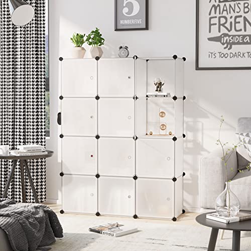 C&AHOME 12-Cube Storage Organizer with Door Cube Shelf Closet Cabinet White | DIY Plastic Modular Bookshelf, Stackable Clothes Storage Shelving Ideal for Home, Bedroom - color: White, size: 12-Cube