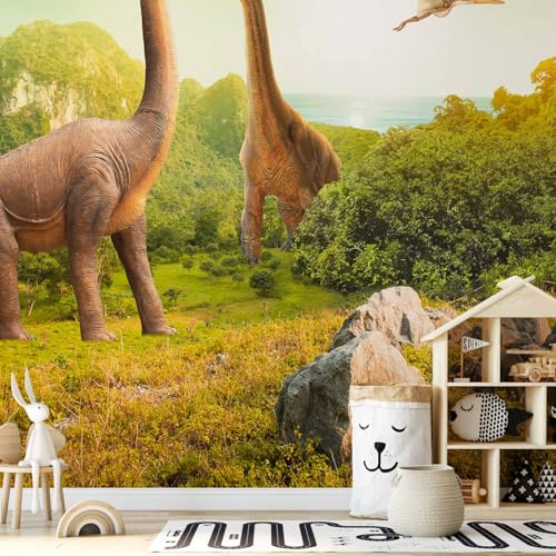 Wall Mural 3D Effect 135x101 in - Peel and Stick Self-Adhesive Wallpaper Removable Large Sticker Foil Wall Decor Print Picture Image Design - Dinosaurs City 10110902-10 - color: #02, size: 135"Wx101"H Self-Adhesive