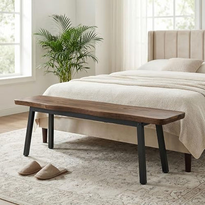 FUQARHY 59” Farmhouse Dining Bench Pair of 2, Long Kitchen Benches | 6-8 Person, Long Kitchen Table Benches, Entryway Bench, Indoor Bench Walnut - color: Walnut