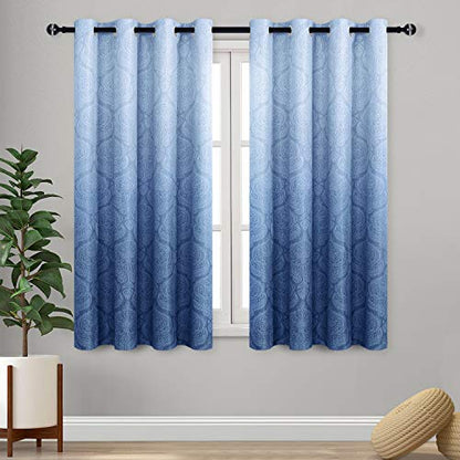 DWCN Ombre Blackout Curtains - Damask Thermal Insulated Light Blocking Grommet Curtains for Bedroom and Living Room, Set of 2 Gradient Medallion Curtain Panels, 52 x 54 Inch Length, Navy Blue - color: Navy Blue, size: 52"W x 54"L (Pack of 2)
