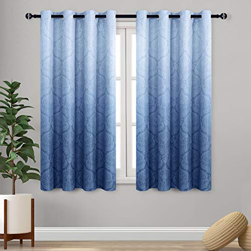 DWCN Ombre Blackout Curtains - Damask Thermal Insulated Light Blocking Grommet Curtains for Bedroom and Living Room, Set of 2 Gradient Medallion Curtain Panels, 52 x 54 Inch Length, Navy Blue - color: Navy Blue, size: 52"W x 54"L (Pack of 2)