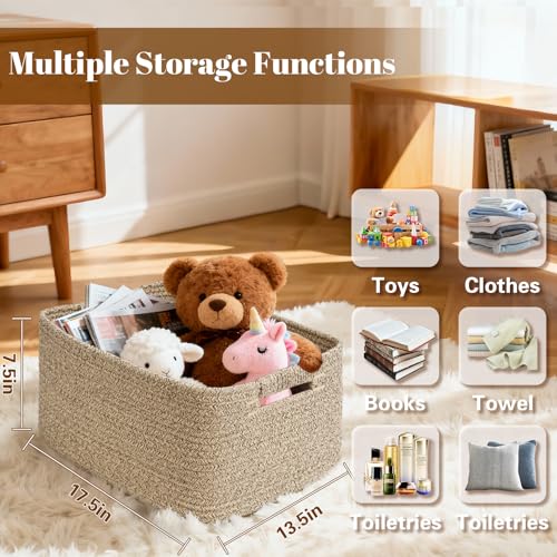 2 Pack Large Storage Basket for Organizing, 17.5"x13"x7" Woven Basket for Shelves, Closet Cube Storage Bins with Wrapped Handle, Cotton Rope Baskets for Kitchen, Clothes, Toys (Natural) - color: Natural, size: 2 Pack