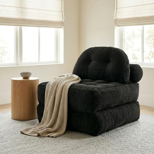 Folding Sofa Bed with Pillow Convertible Sleeper Chair Boneless Foldable Couch Comfy Floor Sofa Lounge Couch Bed for Living Room, Bedroom, Apartment, Black - color: Black