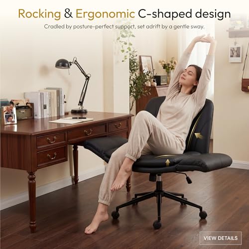 Dowinx Criss Cross Chair with Five-Level Adjustable Arms and Wheels - Comfortable Ergonomic PU Leather Swivel Vanity Chair - Computer Makeup Gaming Chair for Home Office, Bedroom, Living Room (Black) - color: All Black