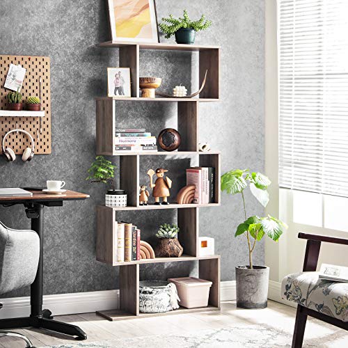 VASAGLE CUSTOS Collection - Bookshelf, 5-Tier Bookcase, Tall Display Shelf, Freestanding Storage Shelf, Room Divider, for Home Office, Living Room, Bedroom, Study, Greige ULBC062M01 - color: Greige, style: 5-Tier (27.6"W)