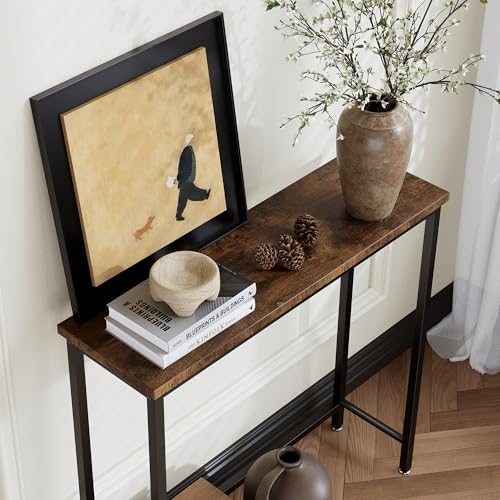 Narrow Entryway Console Table & Sofa Side Table - Industrial Hallway Table for Small Spaces, Behind Couch Table, Multi-Functional Living Room Bedroom Office,Brown, 29.5" x 9.4" x 29.5" - color: Brown